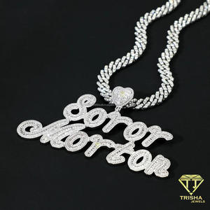 Iced Out <b>Money</b> Prince Nameplate Necklace With Moissanite Diamond Brilliant Stones Script Letter Pendant Heart Accent Cuban Link - Product Image 6