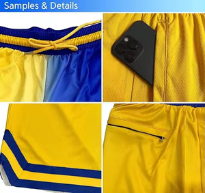 Men's Blue Yellow Gradient Mesh Basketball Shorts Drawstring Closure Breathable Regular Fit Summer Sport Apparel With Pockets - Product Image 5