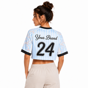 เสื้อเจอร์ซีย์อเมริกันฟุตบอลแบบลำลองสำหรับทุกเพศ พิมพ์ลายดอกไม้ตามสั่ง ทรงโอเวอร์ไซส์และครอป น้ำหนักเบา ผลิตจากโพลีเอสเตอร์ เสื้อกีฬา รับผลิตแบบ OEM - Product Image 4