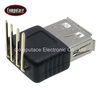 Adaptateur d'alimentation USB de type A à 4 broches femelles, personnalisé en gros, avec connecteur à 90 degrés, en PVC noir + alliage de cuivre PA