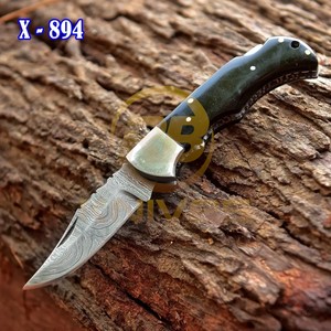 Cuchillo Plegable OEM de Acero de Damasco con Punta Caída, Mango de Micarta, Borde Biselado y Hoja Fija de 0.6mm de Grosor - Product Image 6