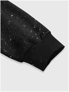 เสื้อฮู้ดดี้โอเวอร์ไซส์ปักคริสตัลโลโก้แบบกำหนดเอง ประดับด้วยคริสตัลวิบวับทั่วตัว สไตล์วินเทจสีดำ เสื้อฮู้ดดี้สตรีทแวร์ ผู้ผลิตแบบ OEM - Product Image 3