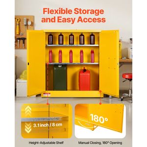 Armadio per Stoccaggio Materiali Infiammabili in Acciaio Zincato Laminato a Freddo, 43,0 X 18,1 X 46,4 Pollici, 29 Galloni, Ripiani Regolabili, per Magazzino - Product Image 6