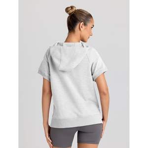 Automet 2025 automne mode femmes surdimensionné en soie à capuche à manches courtes demi fermeture éclair sweat coupe ample pull tenues - Product Image 3