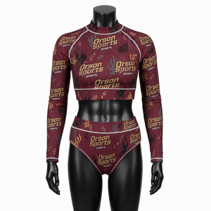 Bikinis & Beachwear Women Athletic <b>Matching</b> Set <b>Long</b> Sleeve Crop Top & Shorts Compression Workout Gym Outfit - Product Image 1