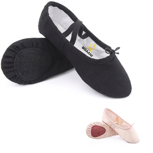 MBAANI Chaussures de ballet souples pour femmes, dessus en coton, chaussures plates pour l'entraînement de danse, noir rose - Product Image 1