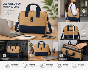 Sacoche Classique en Jute pour Ordinateur Portable 15,6 Pouces avec Poignée et Fermeture, Sac de Bureau et de Voyage Durable et Écologique avec Sangle Réglable - Product Image 4