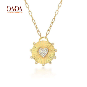 Collier pendentif cœur, médaillon soleil avec accent diamant, chaîne à maillons, bijoux pour femmes, bijoux fins personnalisés - Product Image 1
