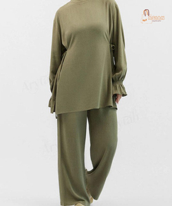 Women Solid Color Co-ord <b>Set</b> Full Length Modest Women Top and Pants 2 Pieces <b>Sets</b> for Women - Product Image 5