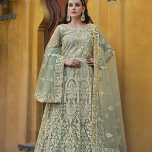 ชุด anarkali สำหรับงานปักด้ายตาข่ายแท้ออกแบบล่าสุด - Product Image 1