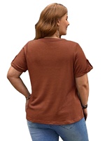 T-shirt élégant grande taille pour femme, style hip-hop, manches courtes, boutonné sur le devant, lavable en machine, écologique, 100 % coton, couleur unie, avec découpes