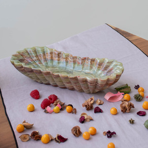 Bol de service ovale cannelé en marbre onyx vert foncé, résistant au feu, pour cuisine moderne, salle à manger, villa, revêtement mural de salon - Product Image 2