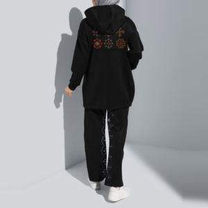 <b>Modest</b> Women Muslim Sportswear <b>Set</b> Custom Logo Top Pants 2-Piece Gym Wear Solid Color Tracksuit Polyester/Cotton Lightweight - Product Image 4