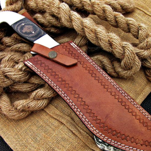 Cuchillo de caza hecho a mano de acero D2 con mango de micarta negro y marrón, hoja fija pulida, cuchillo para acampar al aire libre, funda de cuero marrón - Product Image 6