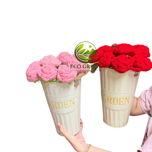 กิ่งดอกไม้โครเชต์สีชมพูทำมือขายส่ง ก้านดอกไม้ถักตกแต่ง สำหรับอุปกรณ์จัดดอกไม้ ของตกแต่งบ้าน ของขวัญงานแต่งงาน - Product Image 2