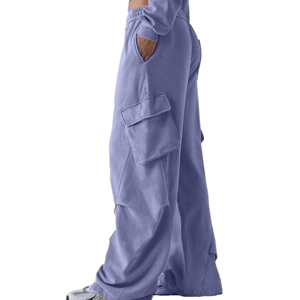 Pantalones Deportivos Rosas para Mujer, Cintura Elástica, Tejido de Punto, Spandex y Algodón, Largos, Color Sólido, con Bolsillos, Estilo para Todas las Temporadas - Product Image 3