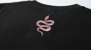 Black Embroidered Snake Graphic <b>Men</b> T Shirt 100% Cotton O Neck Short Sleeve Streetwear Tee Custom Logo - Product Image 4