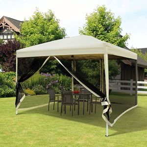 Gazebo Pieghevole 10x10 Facile da Montare con Pareti Laterali in Rete, Altezza Regolabile, Borsa per il Trasporto, Ideale per Giardino, Patio, Spiaggia, in Poliestere Resistente - Product Image 2