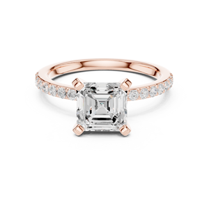 แหวนเพชรทรง Asscher ฝังเพชรแบบ Prong Set พร้อมแถบประดับด้านข้าง ราคาโรงงาน ได้รับการรับรองจาก GRA ทองคำขาว 14K สีโรสโกลด์ - Product Image 1