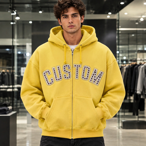 <b>Mens</b> Custom Metal Zipper Hoodie Premium Cotton <b>Fleece</b> Streetwear <b>Jacket</b> Bulk Wholesale Manufacturer OEM Supplier bulk streetwear - Product Image 5