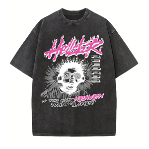 Conjunto de Camisetas Oversize de Algodón Lavado Estilo Hip-hop Urbano Distressed Vintage de Manga Corta para Hombre - Stock Hell Star - Product Image 6