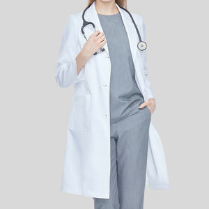 Blouse de laboratoire unisexe en coton blanc, uniforme d'hôpital, tissu tissé, boutonnée sur le devant, usage médical professionnel - Product Image 3