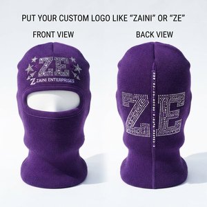 Zaini Enterprises Premium 280 GSM Stretch Knit Waterproof 100% Cotton <b>Balaclava</b> Black Burgundy Two-Tone Panel Custom Rhinestone - Product Image 1