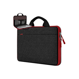 Neoprene Laptop <b>Case</b> With Zipper Closure And Front Pocket Red Trim Minimalist Design For Business Travel - Product Image 2