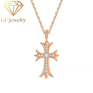 Collier pendentif double croix vintage en or jaune 18 carats avec diamant de laboratoire, chaîne de pull superposable, bijoux fins, cadeau pour hommes et femmes - Product Image 4