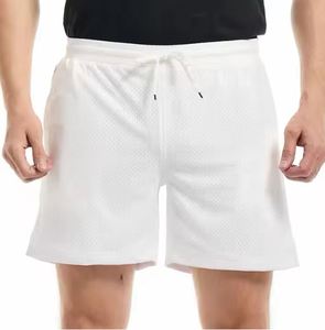Shorts Bermuda en maille blanche pour homme avec cordon de serrage à la taille et poches, style décontracté respirant - Product Image 2