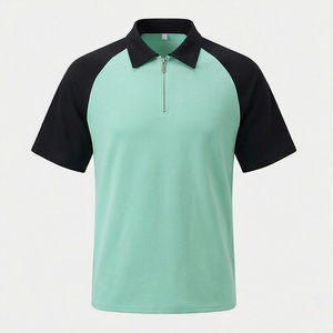 Polo de Manga Corta para Hombre, Diseño Deportivo con Bloques de Color, Tejido de Secado Rápido, Cierre Frontal con Cremallera, Verde Menta y Negro - Product Image 1