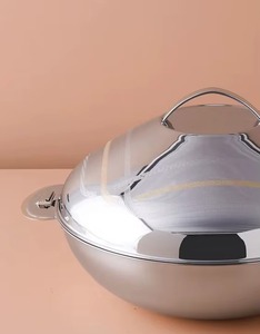 Casserole en acier inoxydable avec couvercle, design rond, finition polie, style classique durable, 24 cm, lavage à la main uniquement - Product Image 2