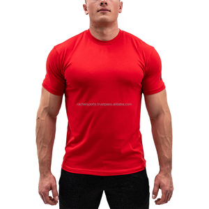 Gran oferta de verano 2025, camisetas de gimnasio de manga corta personalizadas de algodón 100%, camisetas de Color rojo sólido con logotipo personalizable - Product Image 1