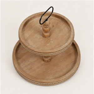 Handcrafted Rustic Wooden Two Tiered Tray with Metal Handle Farmhouse Tiered Serving Stand for <b>Kitchen</b> & Cupcake Display - Product Image 4
