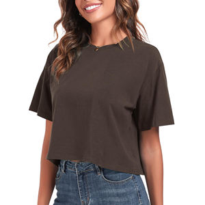 เสื้อครอปทรงบ็อกซี่สำหรับผู้หญิง ทรงหลวม แขนสั้น เสื้อยืดลำลองเรียบง่าย เหมาะสำหรับใส่กับกางเกงยีนส์เอวสูงและกระโปรง - Product Image 5