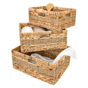 Round Sustainable Natural Water Hyacinth Basket with Sturdy Handles <b>for</b> Decorative <b>Storage</b> and Everyday Home Organization - Product Image 4