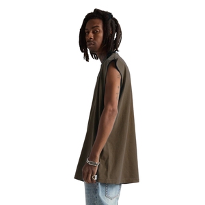 Camiseta sin mangas marrón personalizada de algodón grueso, estilo oversize con hombros caídos, vintage, lisa, casual para hombre - Product Image 2