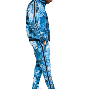 Survêtement bleu marbré pour homme, imprimé par sublimation sur toute la longueur, coupe classique, style streetwear, respirant, en polyester, pour le printemps - Product Image 6
