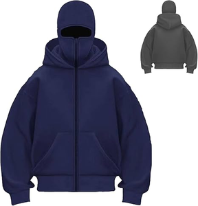 Sweat à capuche noir surdimensionné pour homme avec masque intégré couvrant tout le visage - Product Image 2