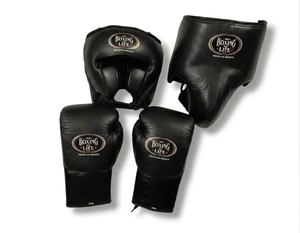 Complete <b>Boxing</b> Training Gear <b>Set</b> with Protective Headgear and Lace Up Gloves for <b>Sparring</b> and Fitness Workouts - Product Image 1