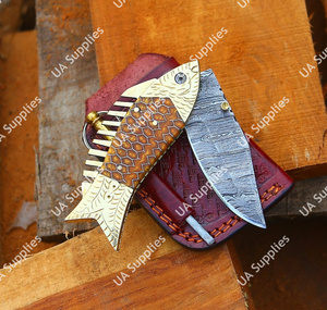 Cuchillo Utilitario Profesional de Acero de Damasco de Alta Calidad, Venta Caliente al por Mayor, 58 HRC, Punta Caída, Mango de Latón con Diseño de Panal - Product Image 2