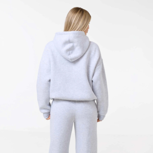 Sweat à capuche d'hiver pour femme, gris chiné, imprimé délavé à l'acide, épaules tombantes, coupe oversize, 100 % coton, écologique, respirant, longueur intégrale - Product Image 6