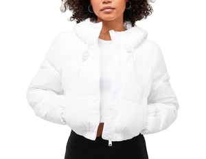 Chaqueta Acolchada Blanca con Capucha para Mujer, Abrigo Corto de Invierno, Manga Larga, Cierre de Cremallera, Color Sólido, Relleno de Poliéster, Gruesa y Cálida - Product Image 5