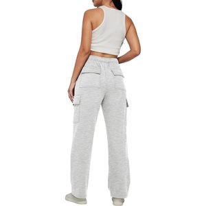 Women's <b>High</b> <b>Waist</b> <b>Cargo</b> Pants Solid Gray Loose Fit Elastic <b>Waist</b> Full Length Casual Autumn Wear Knitted Fleece Material - Product Image 2