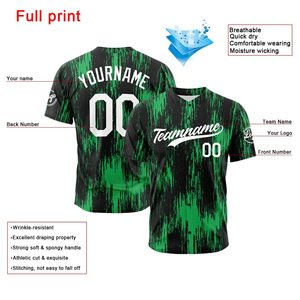Maillot de baseball personnalisé unisexe, sublimé, vert et noir, anti-humidité, manches courtes, coupe régulière pour adulte - Product Image 2
