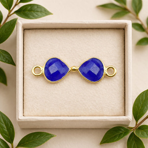 Charme en Pierre Précieuse Cœur de Saphir Bleu |   Connecteur élégant pour la fabrication de bijoux - Product Image 4