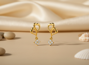 Wholesale 14k <b>Gold</b> Heart <b>Dangle</b> <b>Earrings</b> VVS1 Lab Diamond Cluster. Custom Romantic Jewelry Manufacturer. - Product Image 3