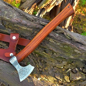 Custom <b>Hand</b> Forged Carbon Steel Axe Outdoor Camping Hunting Hatchet Wooden Handle Survival Axe With Cover Survival <b>Tool</b> - Product Image 4