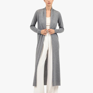 Women's Long Sleeveless Wool <b>Cardigan</b> Solid Color Minimalist Style Autumn Wear <b>Maxi</b> Length Knitted Coat Gray - Product Image 2