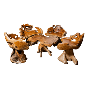 Ensemble de table basse en teck rustique artisanal ARTERRA avec fauteuils sculptés, design moderne durable, meubles de salon - Product Image 1